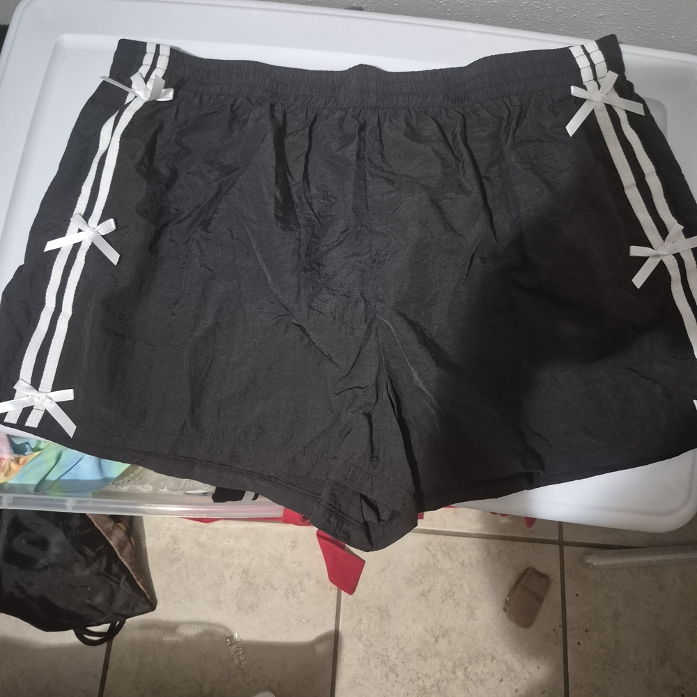 SHEIN Black Shorts with White Bow Stripes